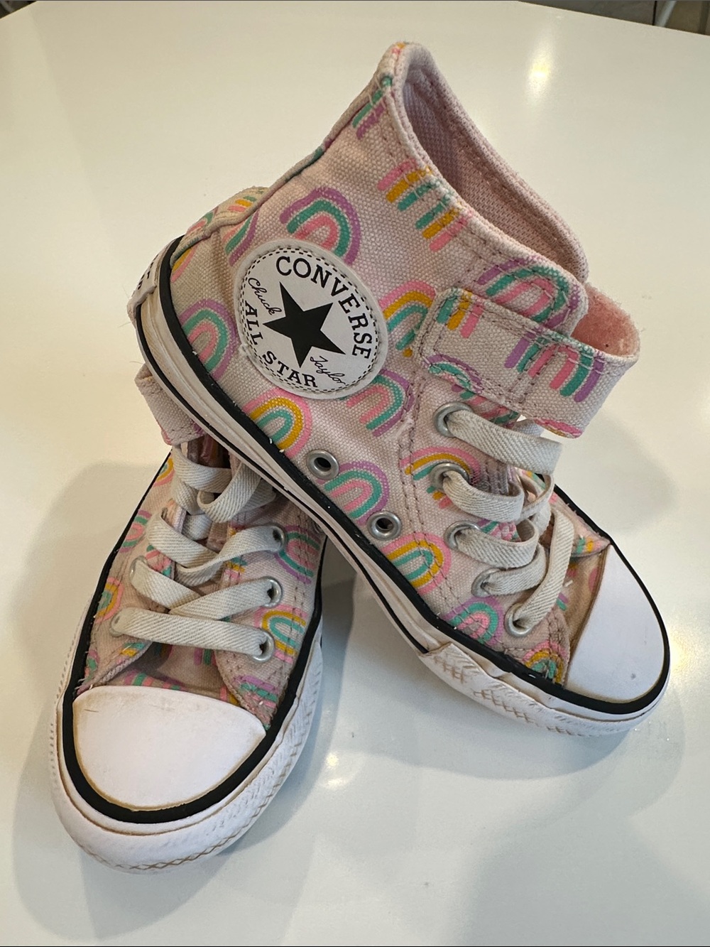 Converse All‎ Stars Pink Canvas High-Top Sneakers with Rainbow Print